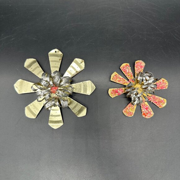 Vintage Flower Christmas Ornaments Handmade Tin Metal Pink Gold Floral Retro - Picture 2 of 7